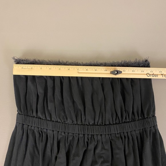 Banana Republic Maxi Dress Size Large Black Strapless Frayed Trim Rayon Blend - Picture 6 of 12